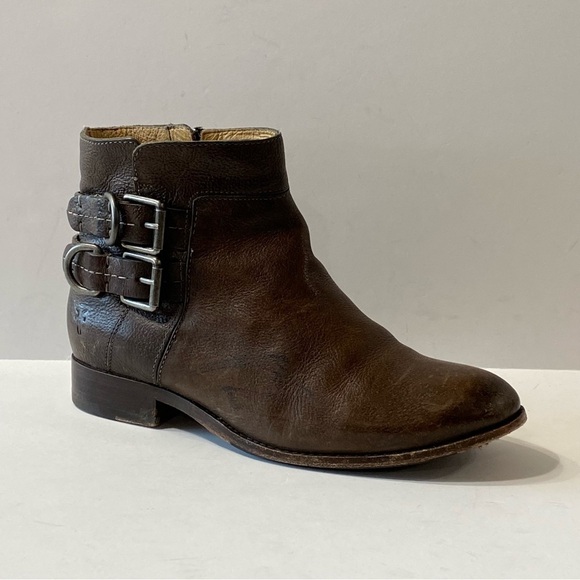 Frye Brown Western Molly D Ring Leather Double Buckle Cowboy Ankle Boots Sz. 6.5 - Picture 1 of 8